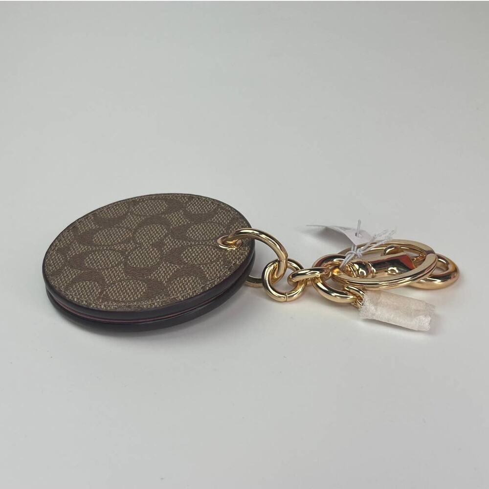 Coach Keychain Keyfob Signature CC Logo Mirror Khaki pink - Picture 5 of 5